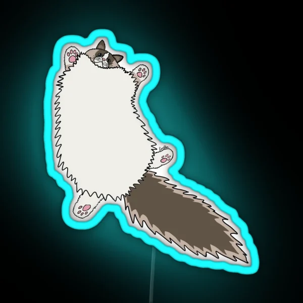 Fluffy Ragdoll Cat Stretch Glacial Lake Background RGB Neon Sign