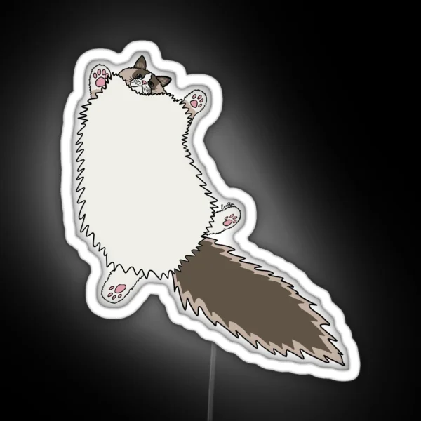 Fluffy Ragdoll Cat Stretch Glacial Lake Background RGB Neon Sign