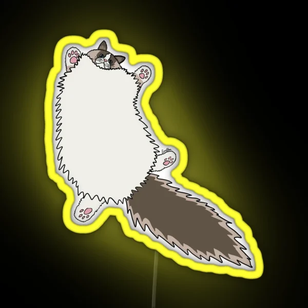 Fluffy Ragdoll Cat Stretch Glacial Lake Background RGB Neon Sign