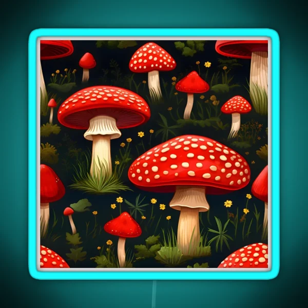 Fly Agaric Mushroom Forest Pattern 2 RGB Neon Sign