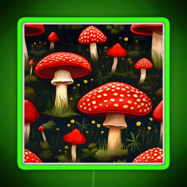 Fly Agaric Mushroom Forest Pattern 2 RGB Neon Sign