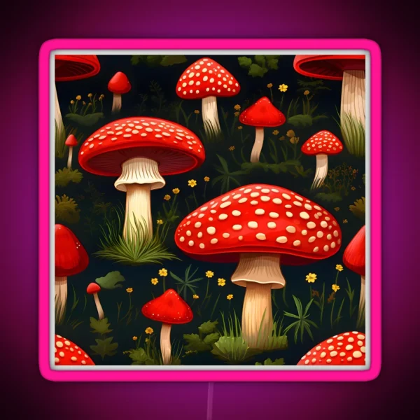 Fly Agaric Mushroom Forest Pattern 2 RGB Neon Sign