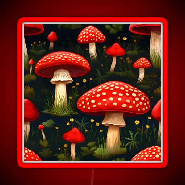 Fly Agaric Mushroom Forest Pattern 2 RGB Neon Sign