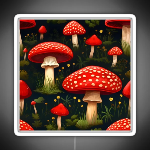 Fly Agaric Mushroom Forest Pattern 2 RGB Neon Sign