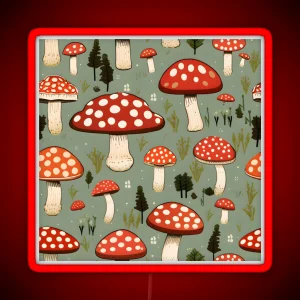 Fly Agaric Mushroom Forest Pattern RGB Neon Sign