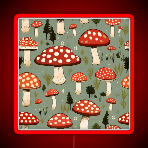 Fly Agaric Mushroom Forest Pattern RGB Neon Sign