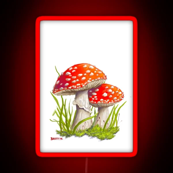 Fly Agaric Toadstools White Background RGB Neon Sign