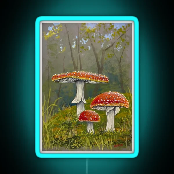 Fly Agaric Toadstrool Grey And Forest Background RGB Neon Sign