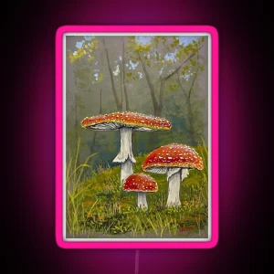 Fly Agaric Toadstrool Grey And Forest Background RGB Neon Sign