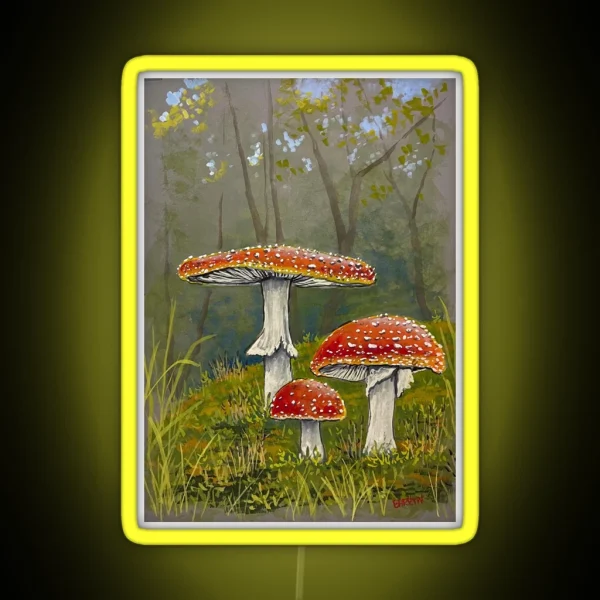 Fly Agaric Toadstrool Grey And Forest Background RGB Neon Sign