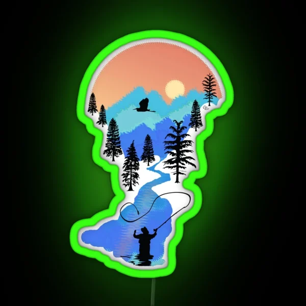 Fly Fishing Mountain Sunset RGB Neon Sign