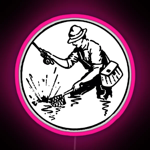 Flyfisherman Netting A Trout RGB Neon Sign