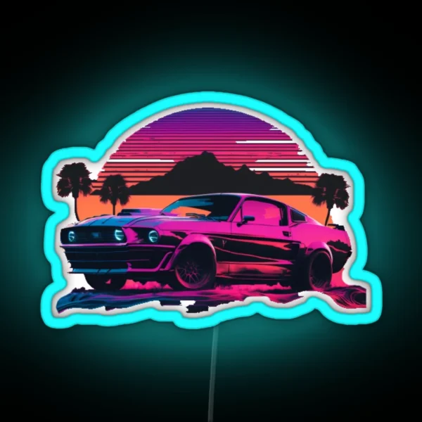 Ford Mustang Shelby Synthwave Sunset RGB Neon Sign