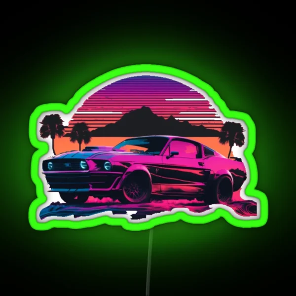 Ford Mustang Shelby Synthwave Sunset RGB Neon Sign