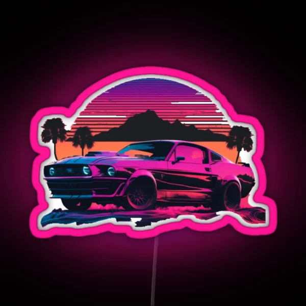 Ford Mustang Shelby Synthwave Sunset RGB Neon Sign