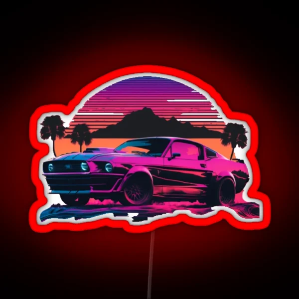 Ford Mustang Shelby Synthwave Sunset RGB Neon Sign