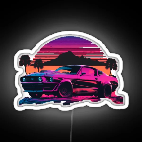 Ford Mustang Shelby Synthwave Sunset RGB Neon Sign