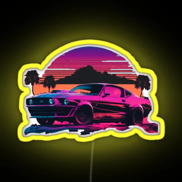 Ford Mustang Shelby Synthwave Sunset RGB Neon Sign