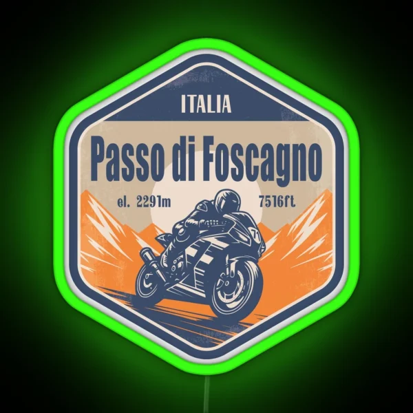 Foscagno Pass Italy Motorcycling Mountain Design RGB Neon Sign