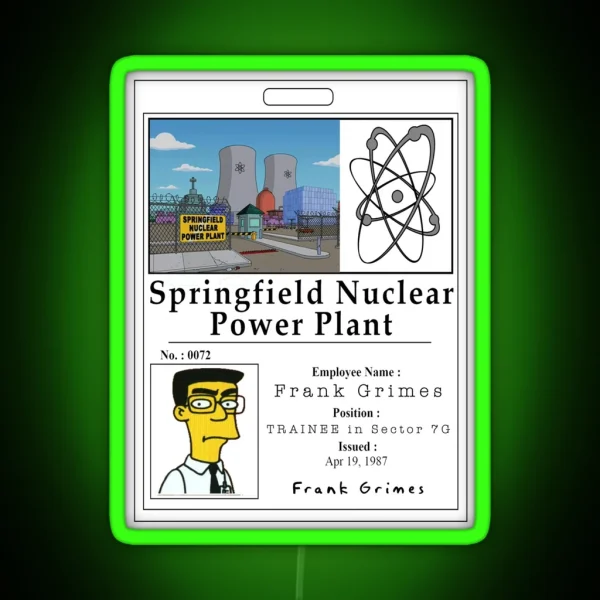 Frank Grimes Simpsons Employee Badge Led RGB Neon Sign