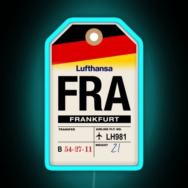 Frankfurt FRA Germany Airline Luggage Tag RGB Neon Sign