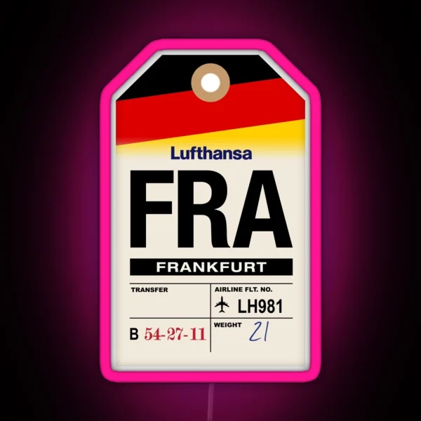 Frankfurt FRA Germany Airline Luggage Tag RGB Neon Sign