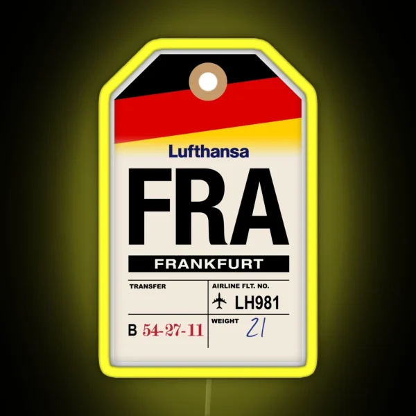 Frankfurt FRA Germany Airline Luggage Tag RGB Neon Sign