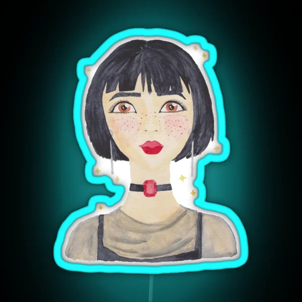 Freckled Girl With Choker RGB Neon Sign