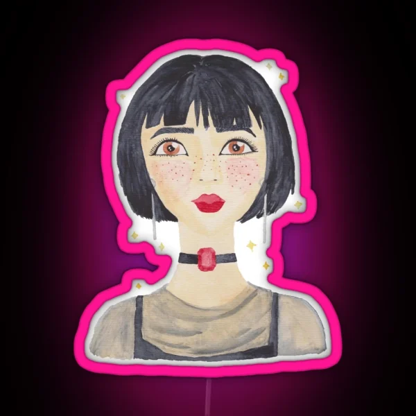Freckled Girl With Choker RGB Neon Sign