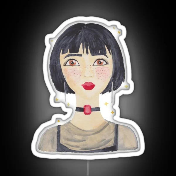 Freckled Girl With Choker RGB Neon Sign