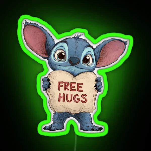 Free Hugs Stitch RGB Neon Sign