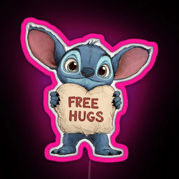 Free Hugs Stitch RGB Neon Sign