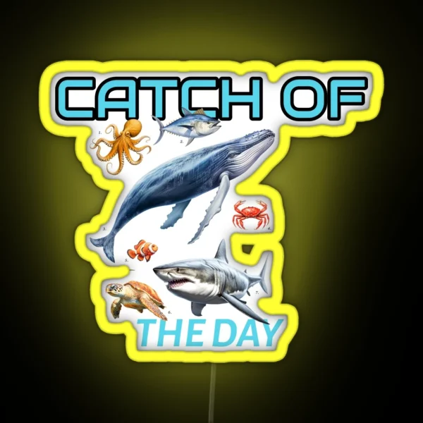 Fresh Catch Of The Day Premium Fishing Apparel And Accessories RGB Neon Sign