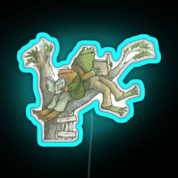 Frog And Toad Reading In Tree RGB Neon Sign