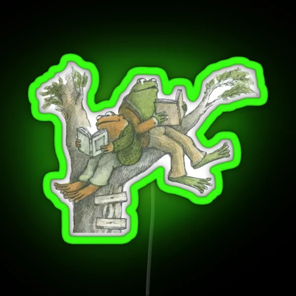 Frog And Toad Reading In Tree RGB Neon Sign