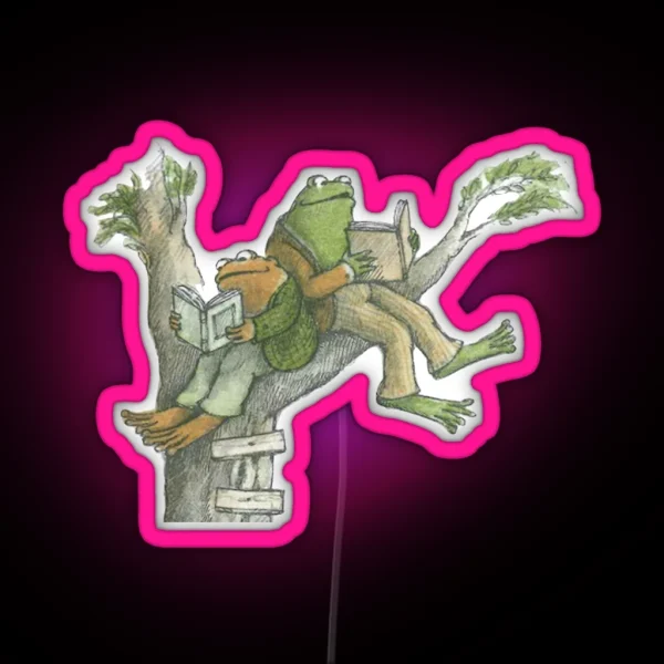 Frog And Toad Reading In Tree RGB Neon Sign