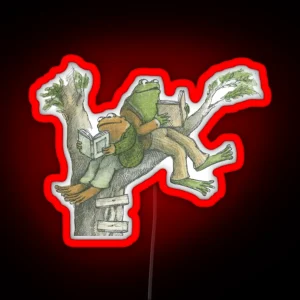 Frog And Toad Reading In Tree RGB Neon Sign