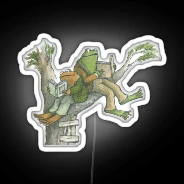 Frog And Toad Reading In Tree RGB Neon Sign