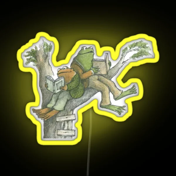 Frog And Toad Reading In Tree RGB Neon Sign