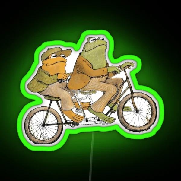 Frog And Toad Riding A Bicycle RGB Neon Sign