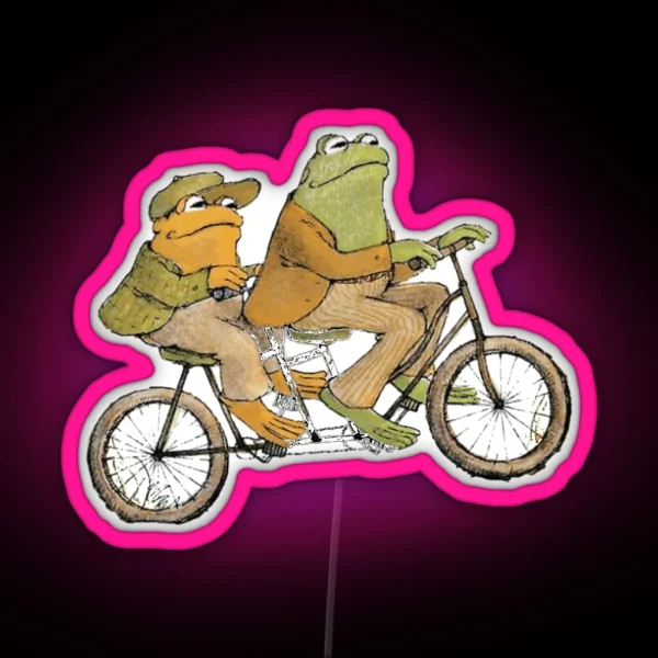 Frog And Toad Riding A Bicycle RGB Neon Sign