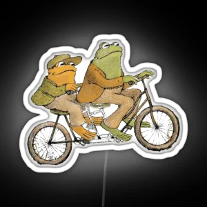 Frog And Toad Riding A Bicycle RGB Neon Sign