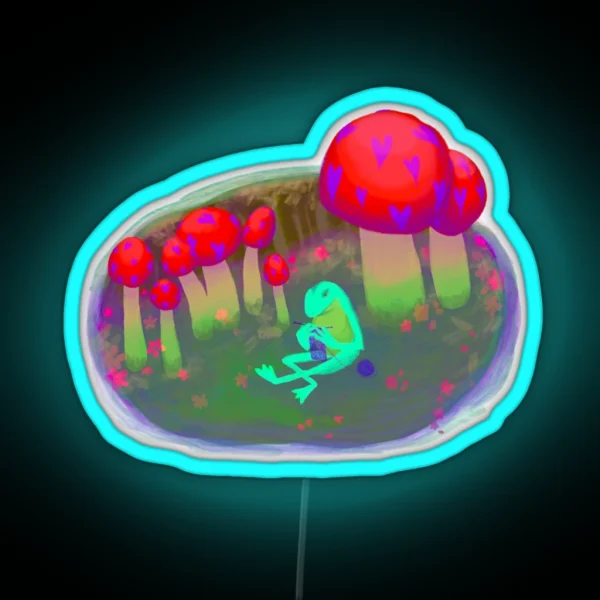 Frog Knitting Amongst Toadstools RGB Neon Sign