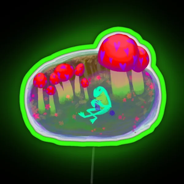 Frog Knitting Amongst Toadstools RGB Neon Sign