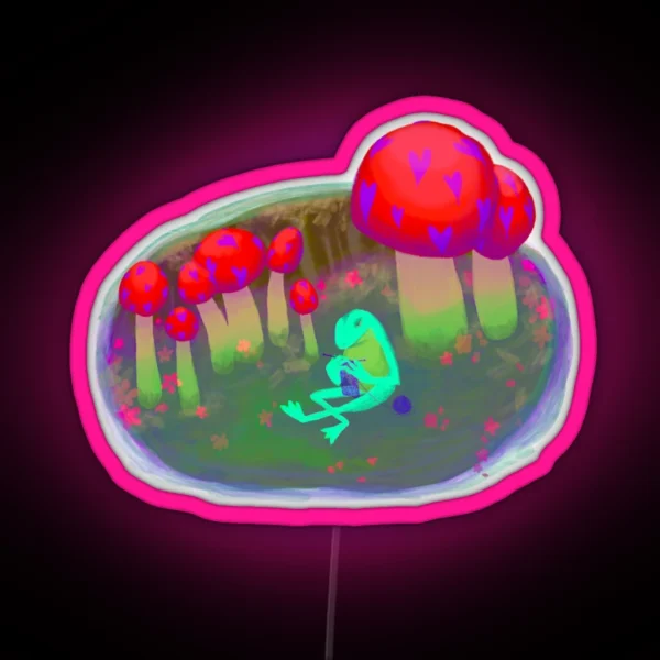 Frog Knitting Amongst Toadstools RGB Neon Sign