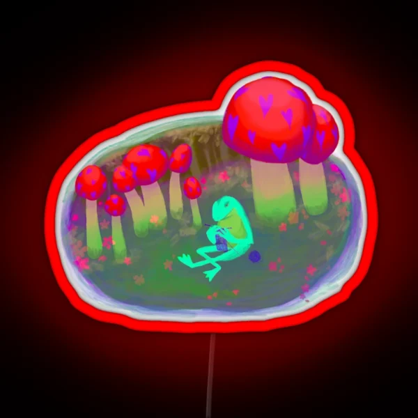 Frog Knitting Amongst Toadstools RGB Neon Sign