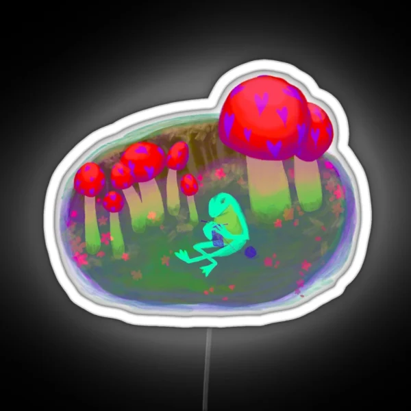 Frog Knitting Amongst Toadstools RGB Neon Sign