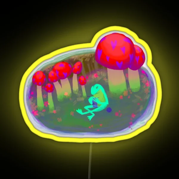 Frog Knitting Amongst Toadstools RGB Neon Sign