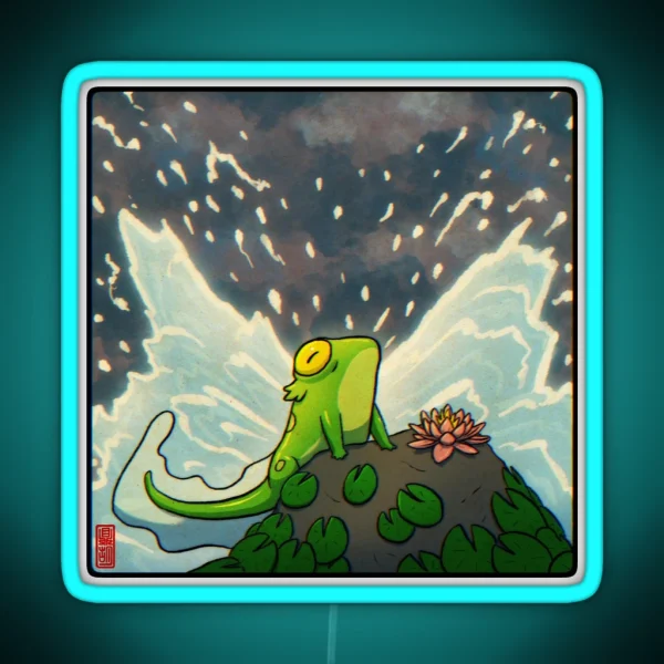 Frog Mermaid On Lilypad Rock Art RGB Neon Sign