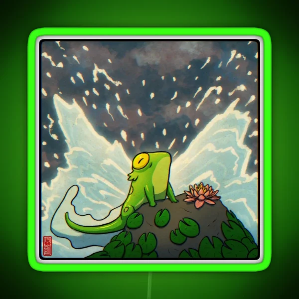 Frog Mermaid On Lilypad Rock Art RGB Neon Sign
